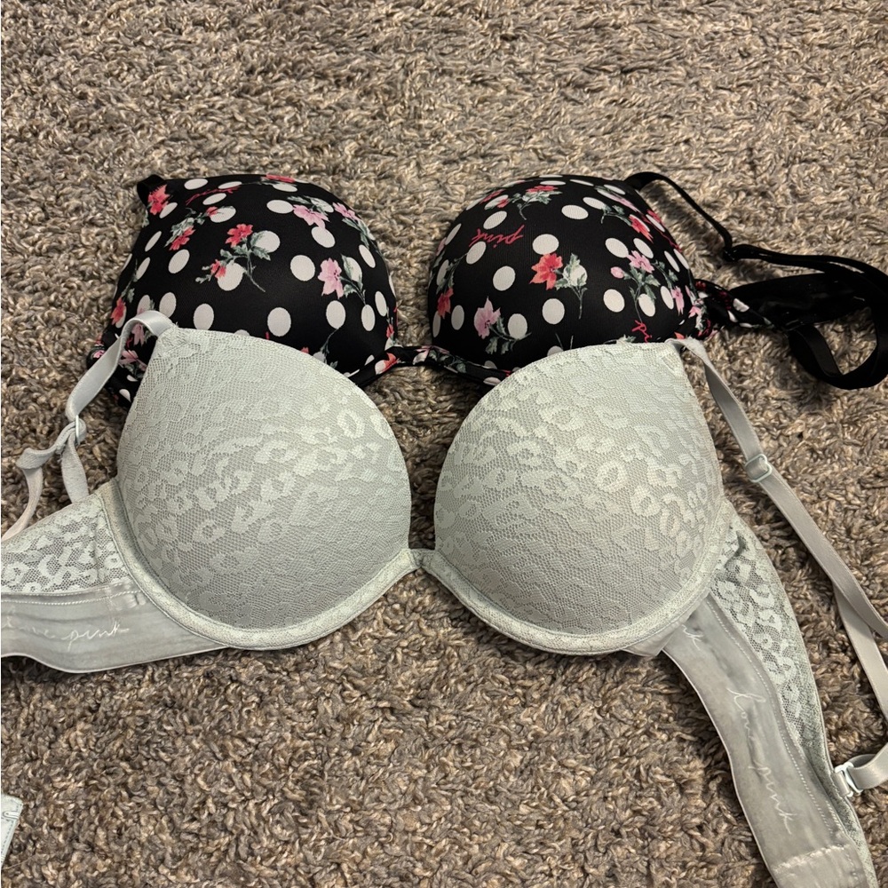 PINK Victoria's Secret White and Black Floral Bras